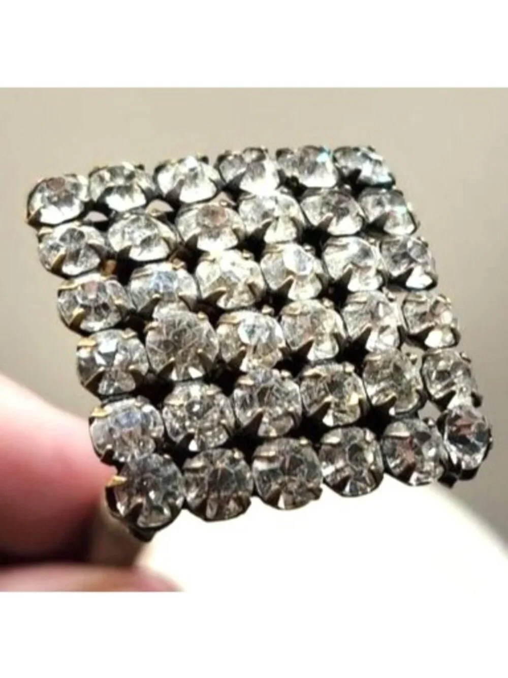 Vintage Square Rhinestone Stick Pin Brooch With Silver-Tone Metal Base